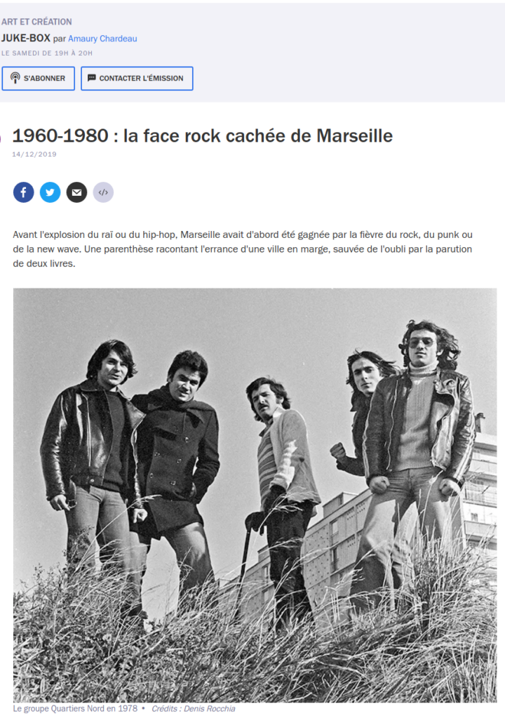 France Culture Juke-Box 1960-1980, la face rock cachée de Marseille, 14 décembre 2019